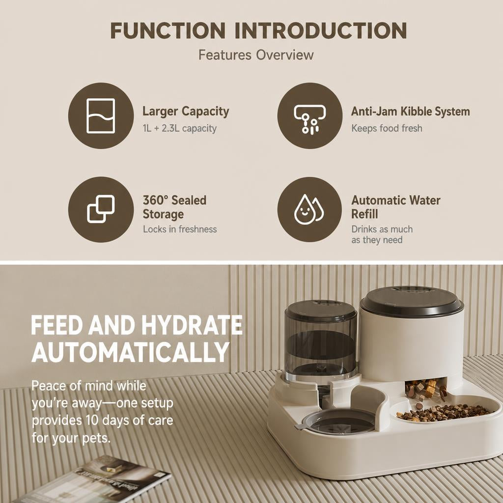 Automatic Pet 2-in-1 Food and Water Dispenser (for Dogs or Cats)