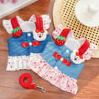 Strawberry Denim Princess Pet Dress & Harness Set