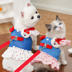 Strawberry Denim Princess Pet Dress & Harness Set